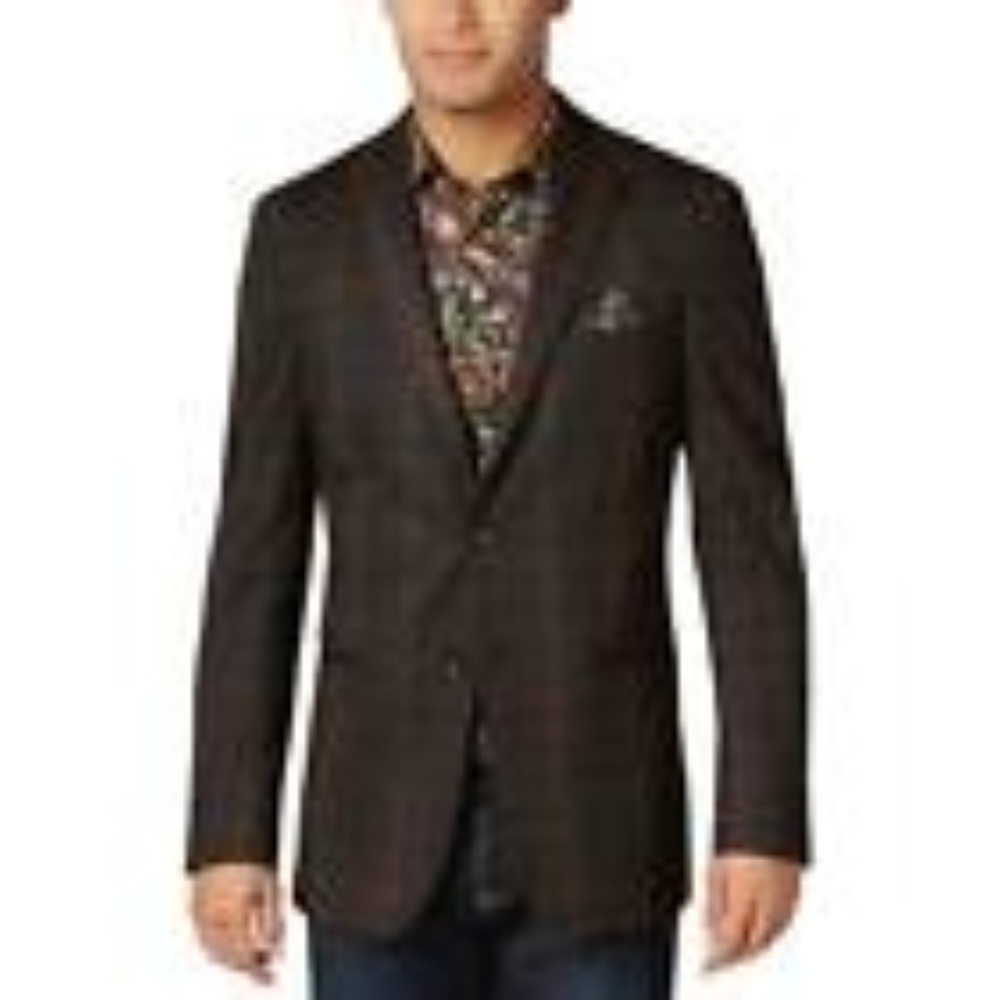 Tallia Orange Mens Slim Fit Plaid Sportcoat 40R 40